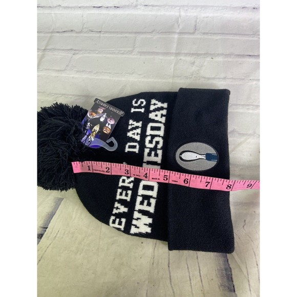 Addams Family Everyday Is Wednesday Black Pom Knit Beanie Cap Hat Adult OSFM - Picture 6 of 6